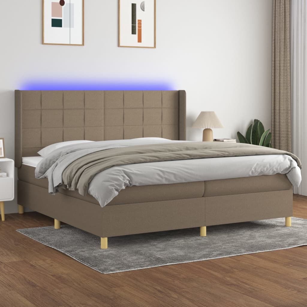 Sommier à lattes de lit matelas et LED Taupe 200x200 cm Tissu