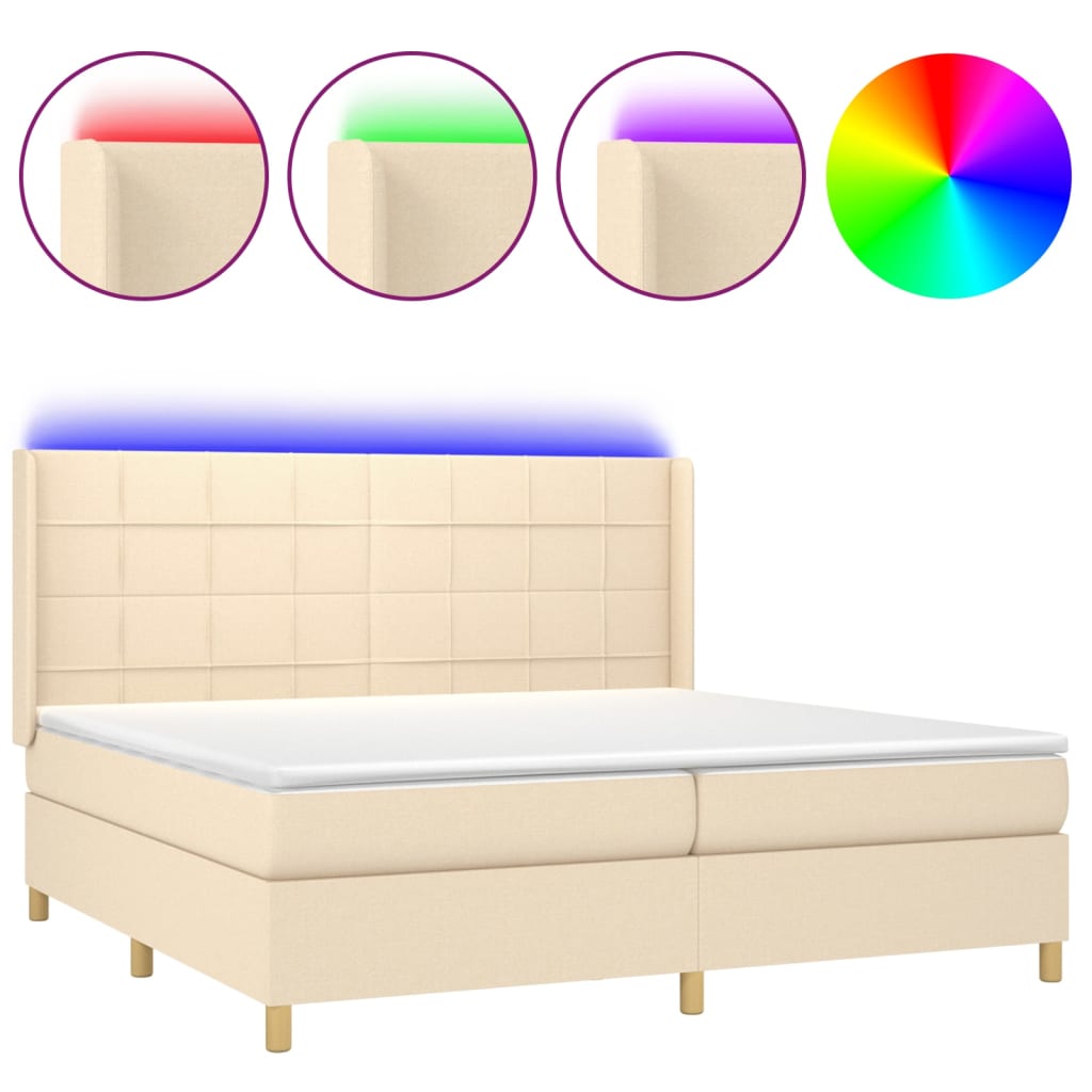 Sommier à lattes de lit matelas et LED Crème 200x200 cm Tissu