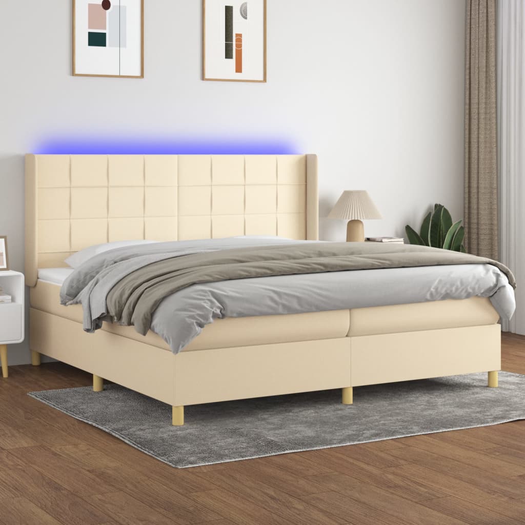 Sommier à lattes de lit matelas et LED Crème 200x200 cm Tissu