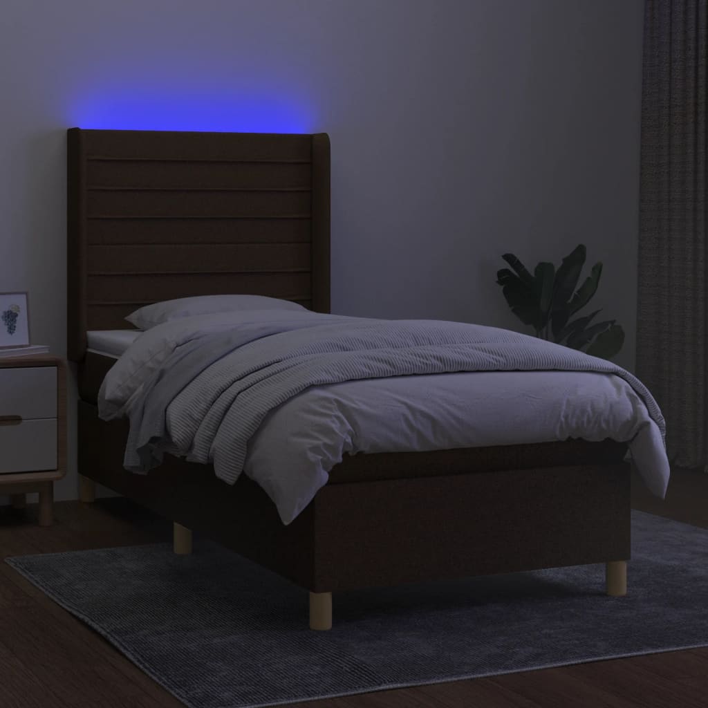 Sommier à lattes de lit matelas LED Marron foncé 80x200cm Tissu