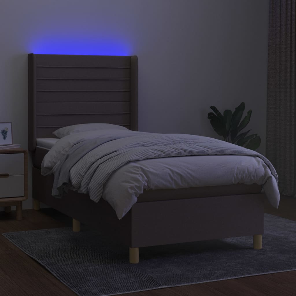 Sommier à lattes de lit matelas et LED Taupe 80x200cm Tissu