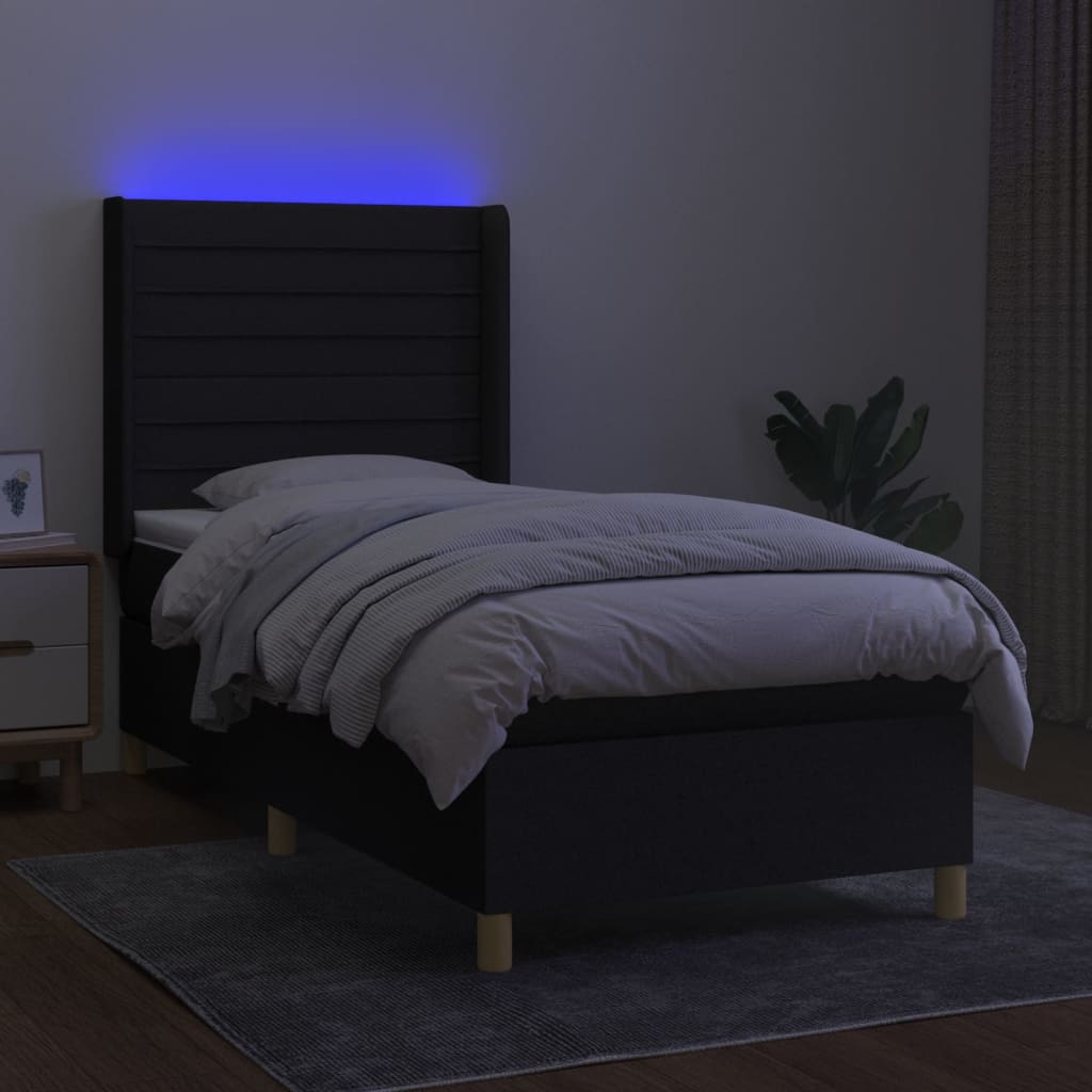 Bed slatted base mattress and LED Black 90x190 cm Fabric