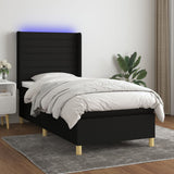 Bed slatted base mattress and LED Black 90x190 cm Fabric