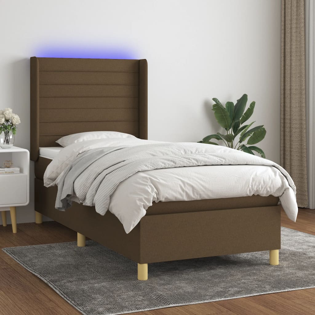 Sommier à lattes de lit matelas LED Marron foncé 90x190cm Tissu