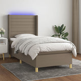 Sommier à lattes de lit matelas et LED Taupe 90x190 cm Tissu