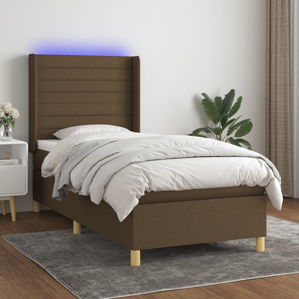 Sommier à lattes de lit matelas et LED Marron foncé 100x200cm