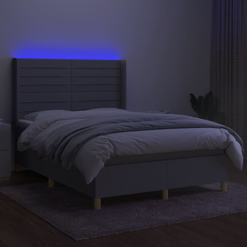 Sommier à lattes de lit matelas LED Gris clair 140x190 cm Tissu