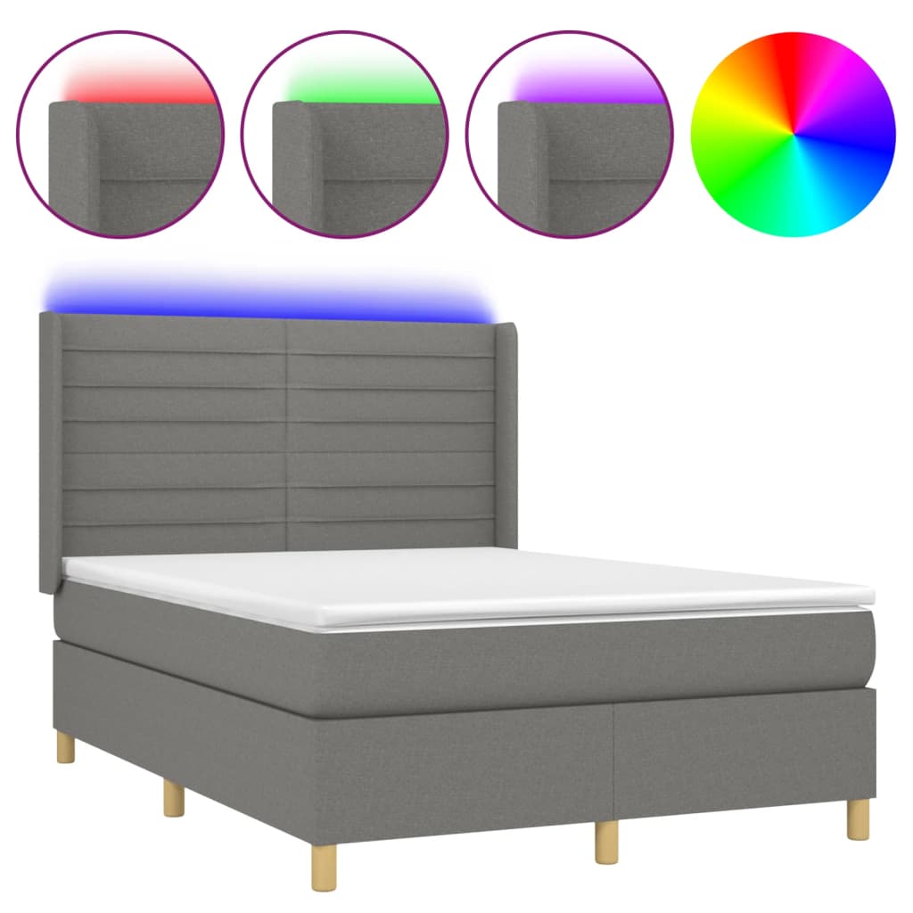 Sommier à lattes de lit matelas LED Gris foncé 140x190 cm Tissu