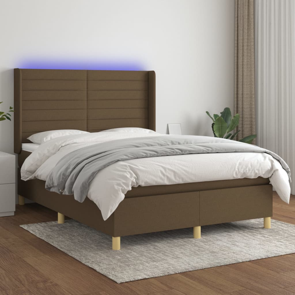 Sommier à lattes de lit matelas et LED Marron foncé 140x190 cm