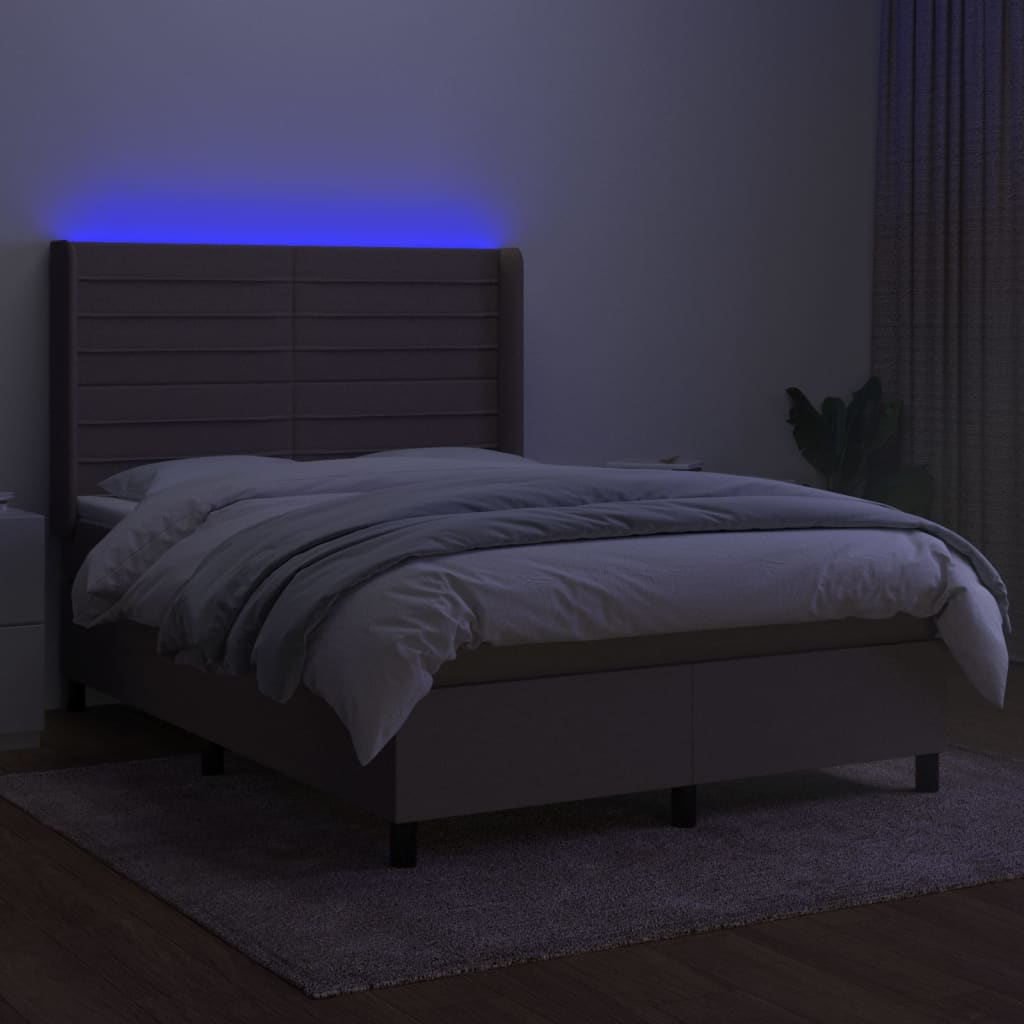 Sommier à lattes de lit matelas et LED Taupe 140x190 cm Tissu