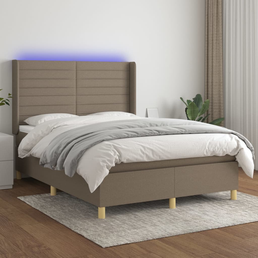 Sommier à lattes de lit matelas et LED Taupe 140x190 cm Tissu