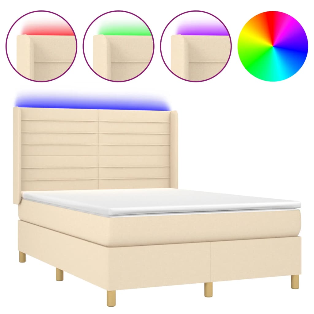 Sommier à lattes de lit matelas et LED Crème 140x190 cm Tissu