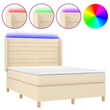 Sommier à lattes de lit matelas et LED Crème 140x190 cm Tissu