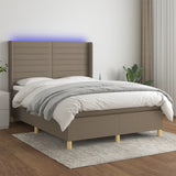 Sommier à lattes de lit matelas et LED Taupe 140x200 cm Tissu