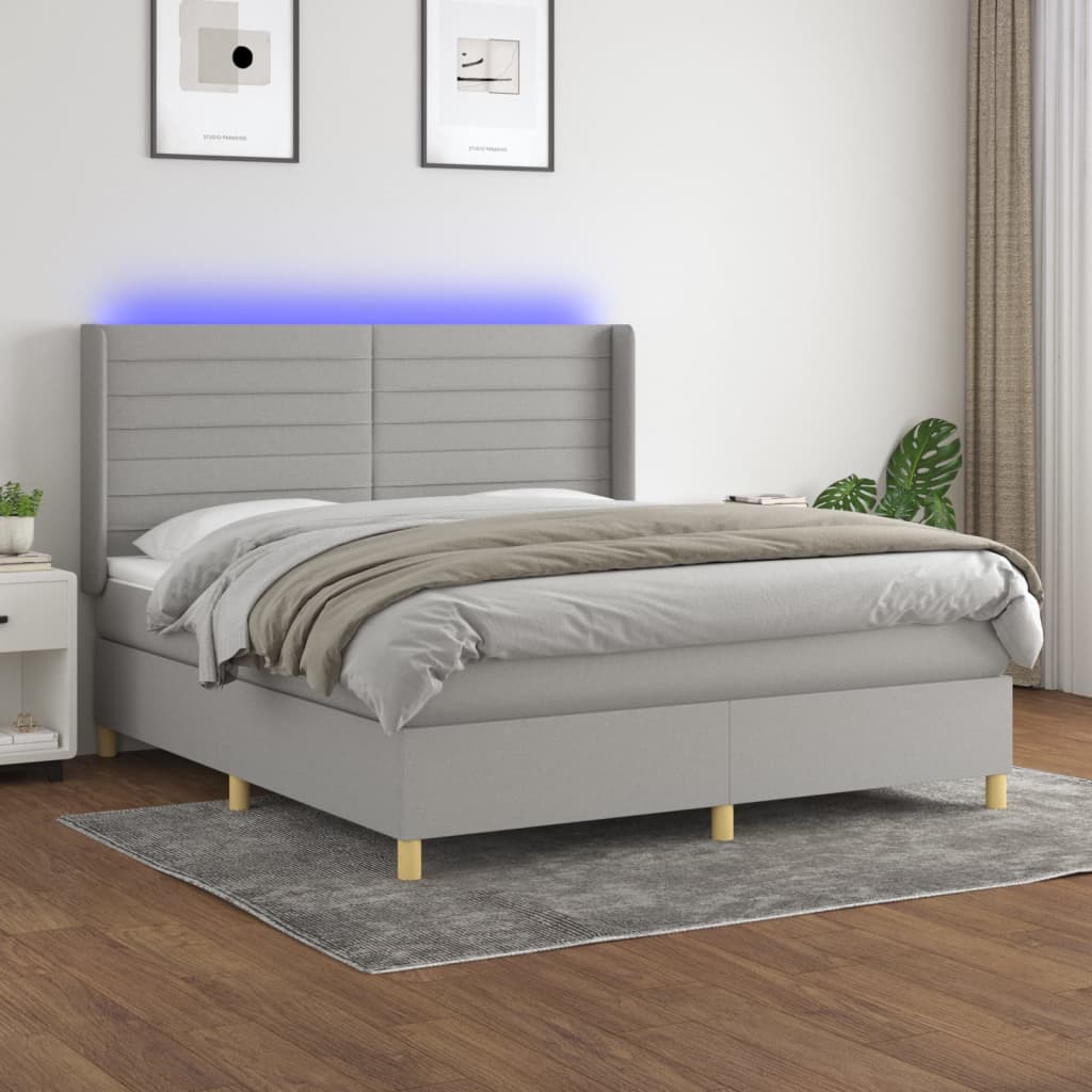 Sommier à lattes de lit matelas LED Gris clair 160x200 cm Tissu