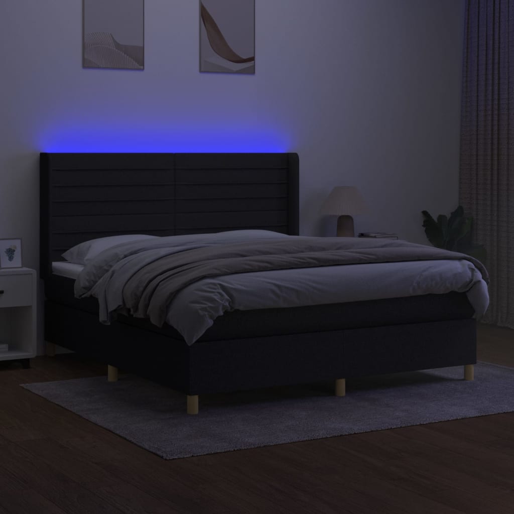 Sommier à lattes de lit matelas et LED Noir 160x200 cm Tissu