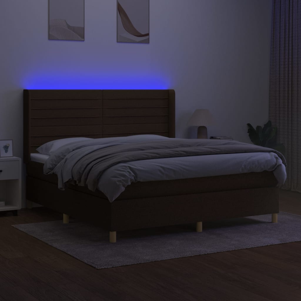 Sommier à lattes de lit matelas et LED Marron foncé 160x200 cm