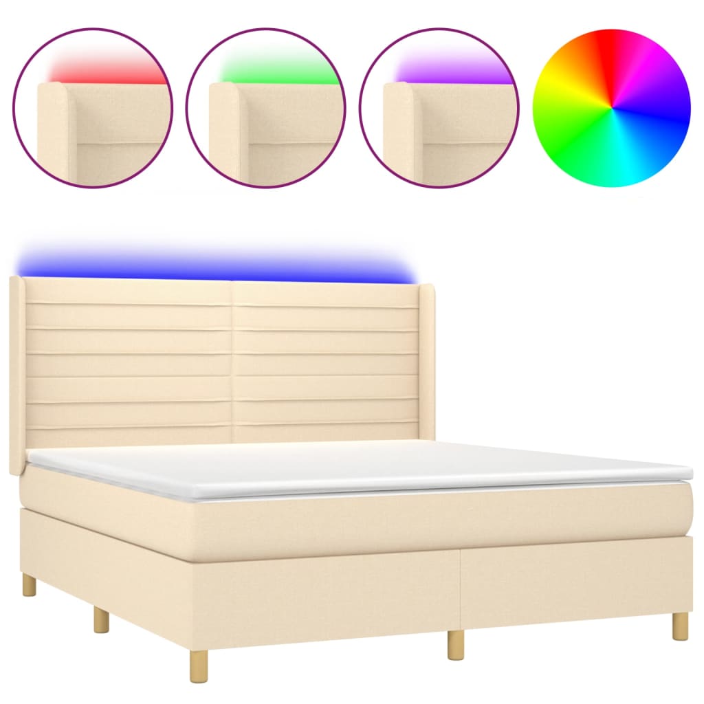 Sommier à lattes de lit matelas et LED Crème 160x200 cm Tissu