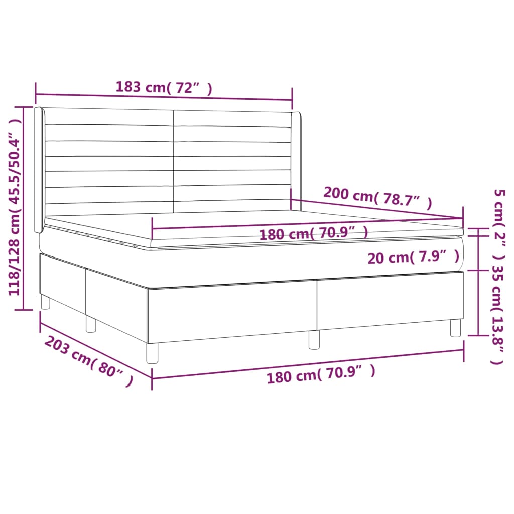 Sommier à lattes de lit matelas LED Gris foncé 180x200 cm Tissu