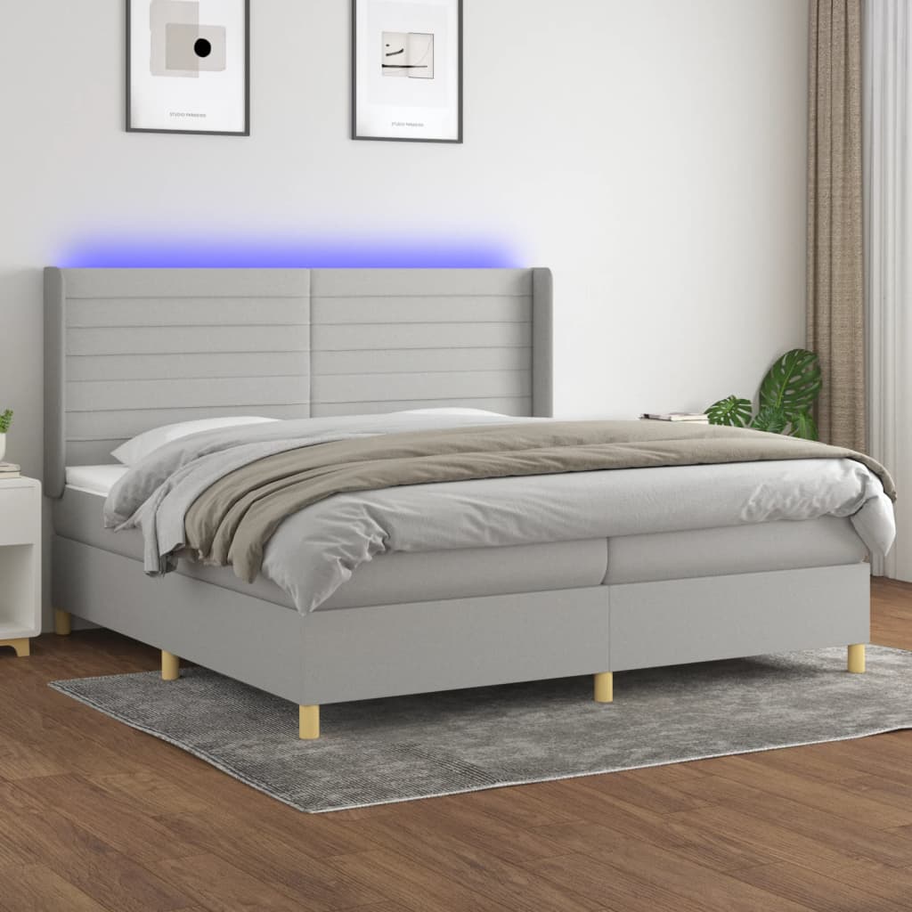 Sommier à lattes de lit matelas LED Gris clair 200x200 cm Tissu