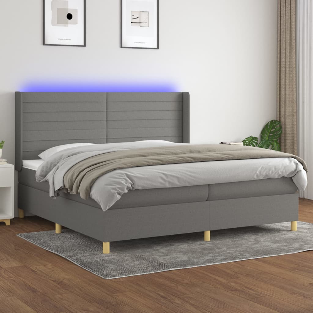 Slatted bed base LED mattress Dark gray 200x200 cm Fabric