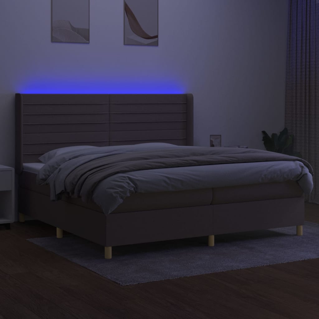 Slatted bed base with mattress and LED Taupe 200x200 cm Fabric