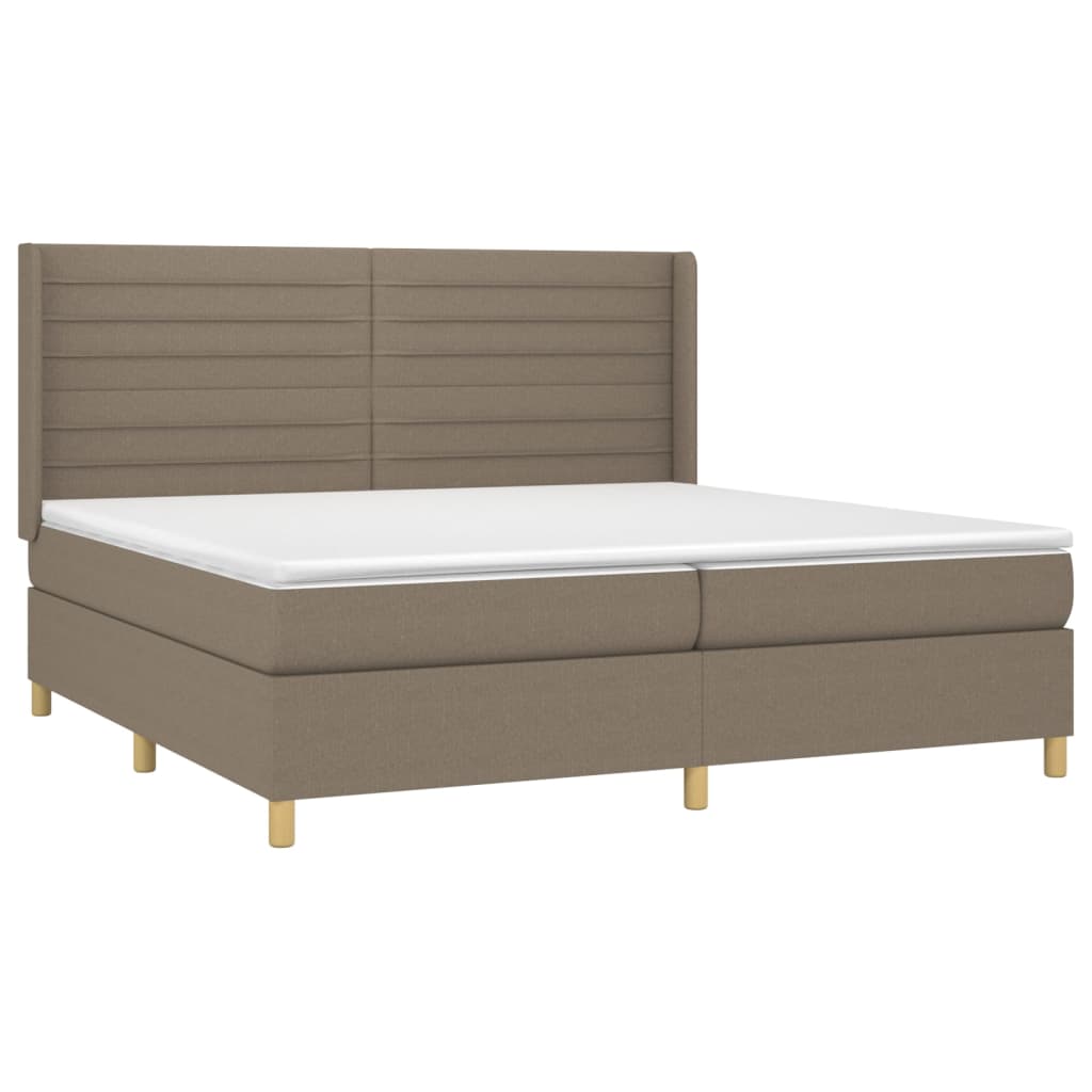 Slatted bed base with mattress and LED Taupe 200x200 cm Fabric