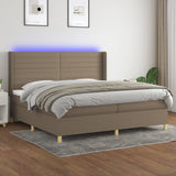 Slatted bed base with mattress and LED Taupe 200x200 cm Fabric