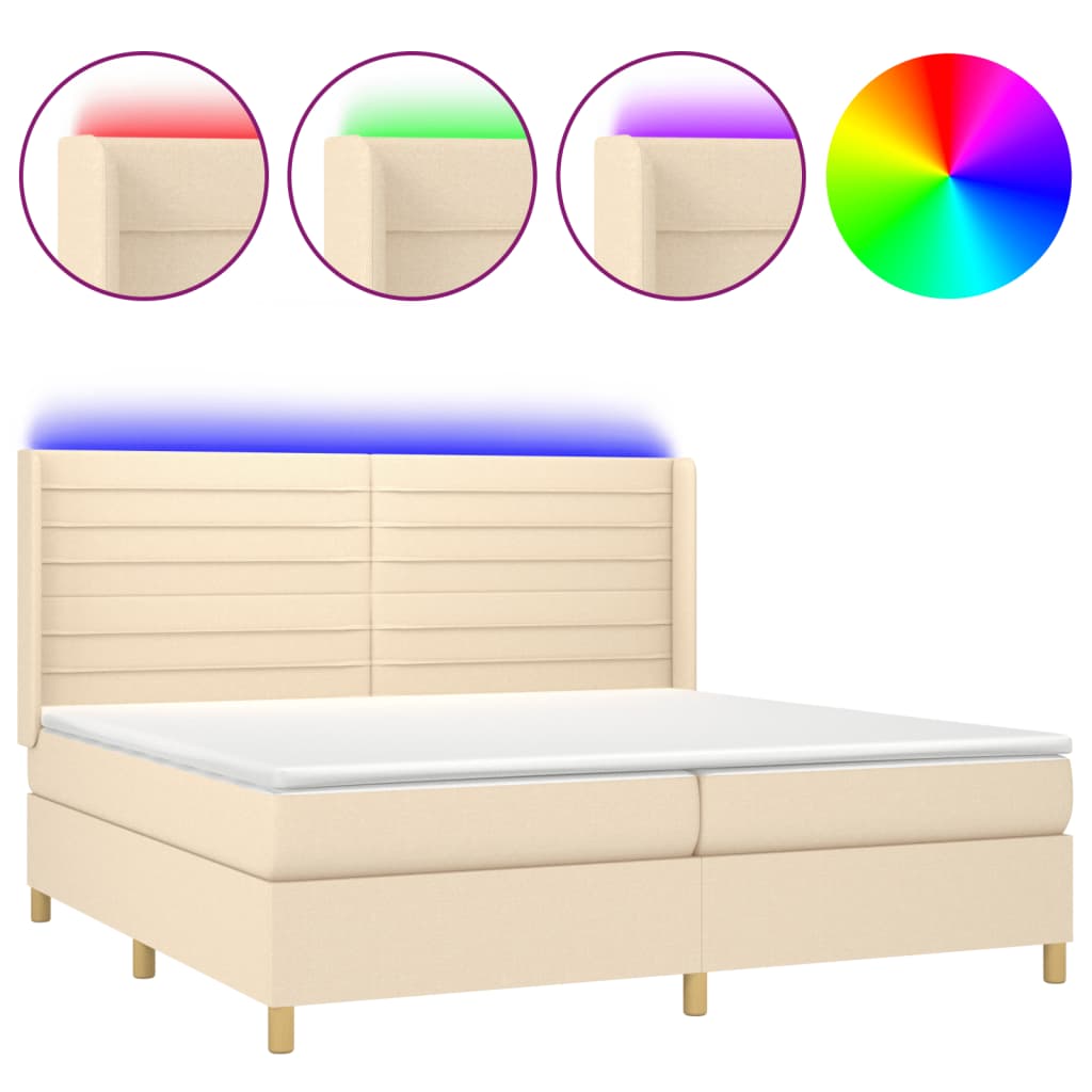 Sommier à lattes de lit matelas et LED Crème 200x200 cm Tissu