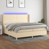 Sommier à lattes de lit matelas et LED Crème 200x200 cm Tissu