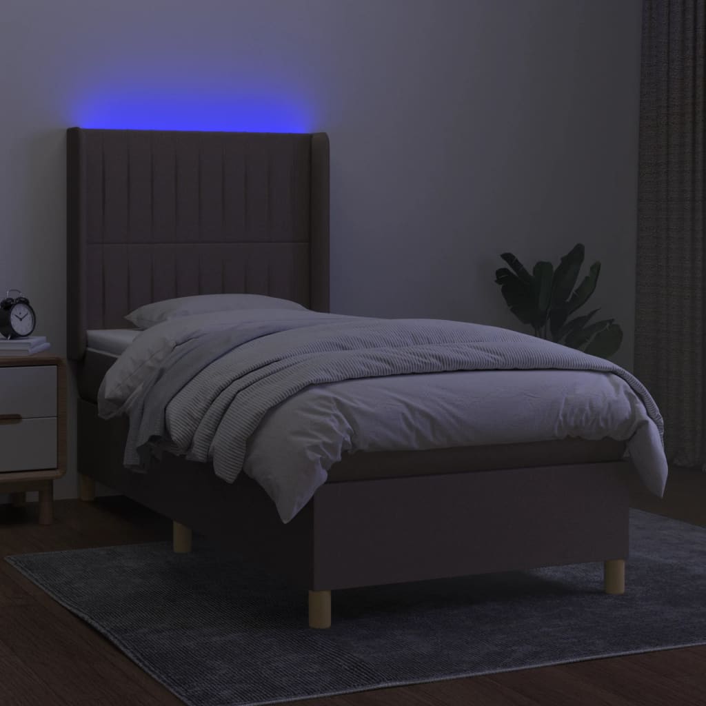 Sommier à lattes de lit matelas et LED Taupe 80x200cm Tissu