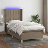 Sommier à lattes de lit matelas et LED Taupe 80x200cm Tissu