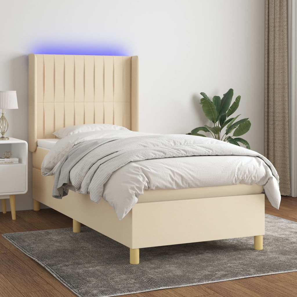 Sommier à lattes de lit matelas et LED Crème 80x200cm Tissu