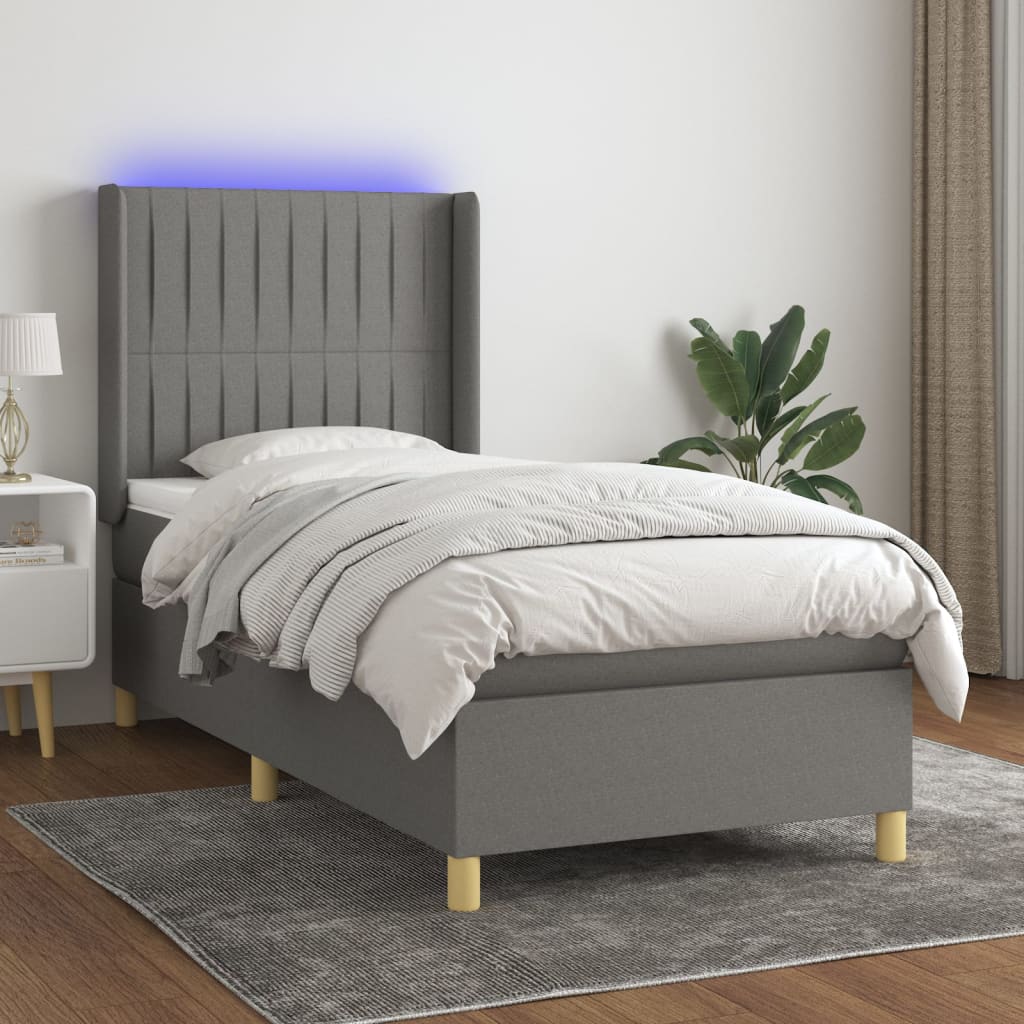 Sommier à lattes de lit matelas LED Gris foncé 90x190cm Tissu