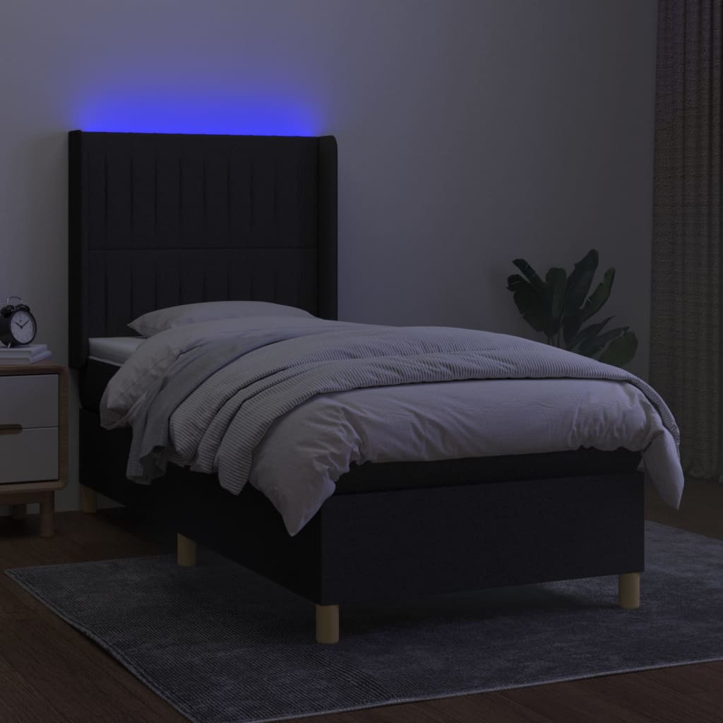 Lattenrostmatratze und LED-Stoff in Schwarz 90 x 190 cm