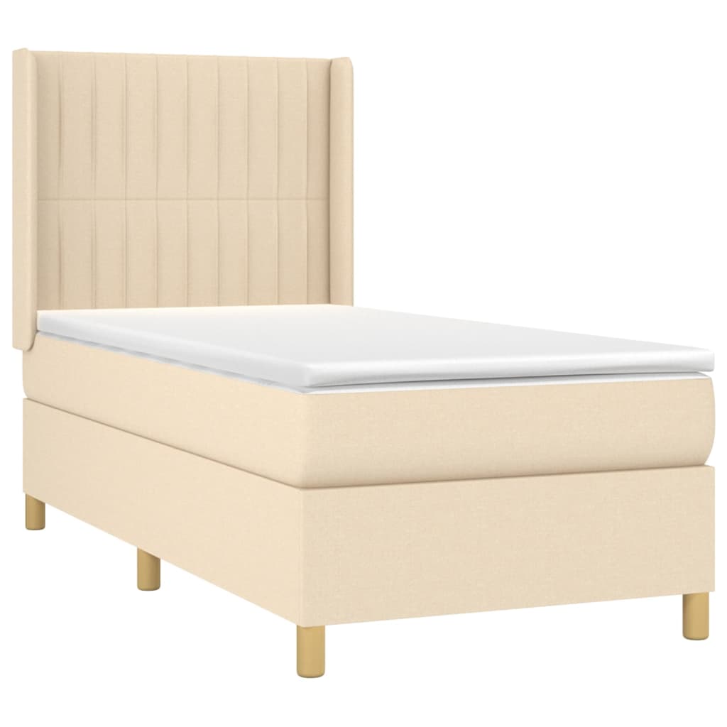 Sommier à lattes de lit matelas et LED Crème 90x200 cm Tissu