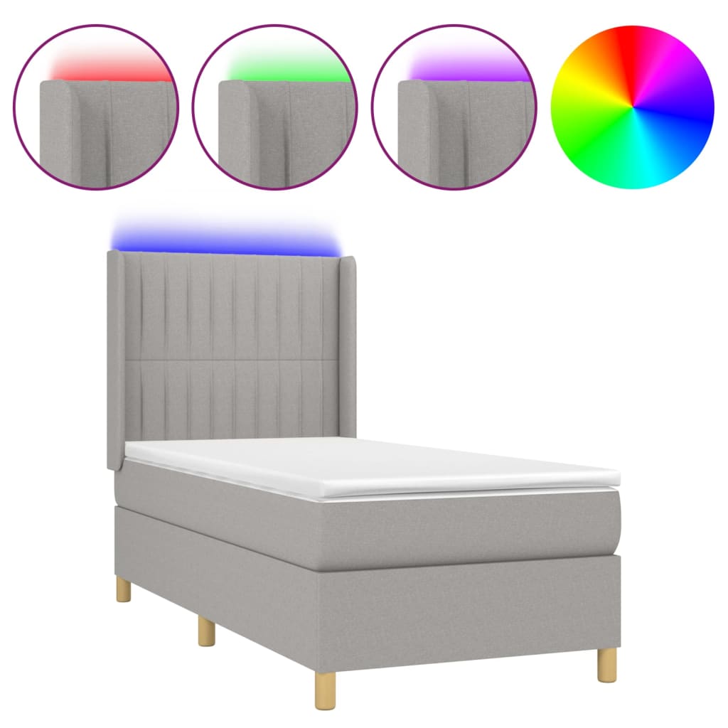 Sommier à lattes de lit matelas LED Gris clair 100x200 cm Tissu