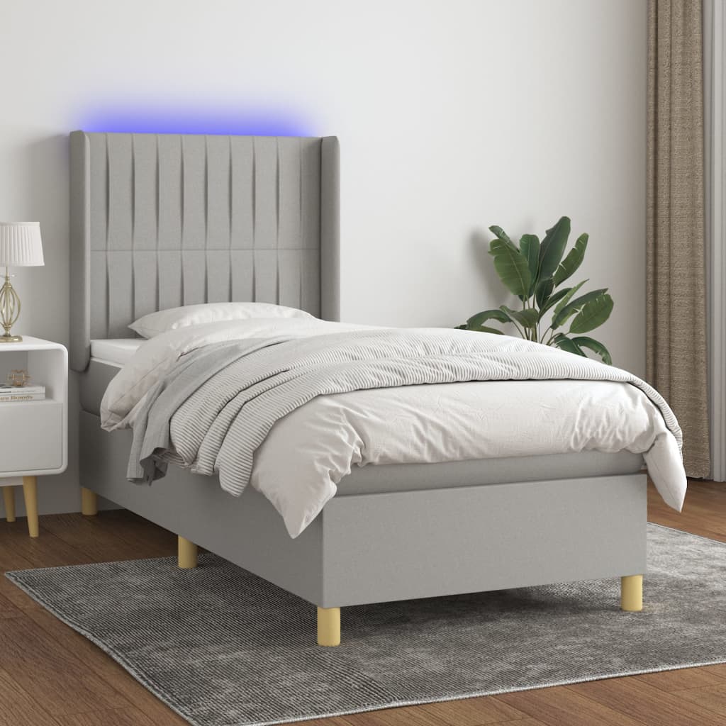 Sommier à lattes de lit matelas LED Gris clair 100x200 cm Tissu