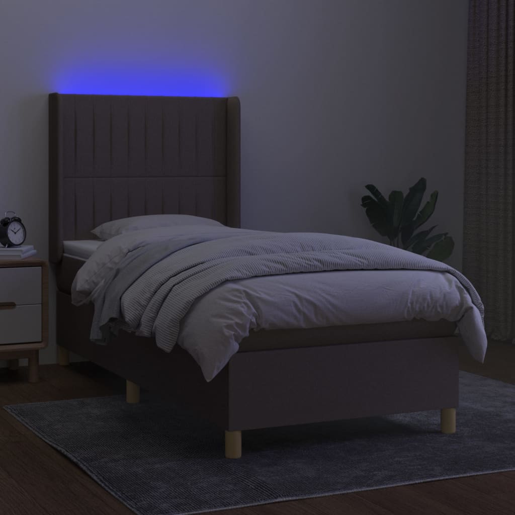 Sommier à lattes de lit matelas et LED Taupe 100x200 cm Tissu