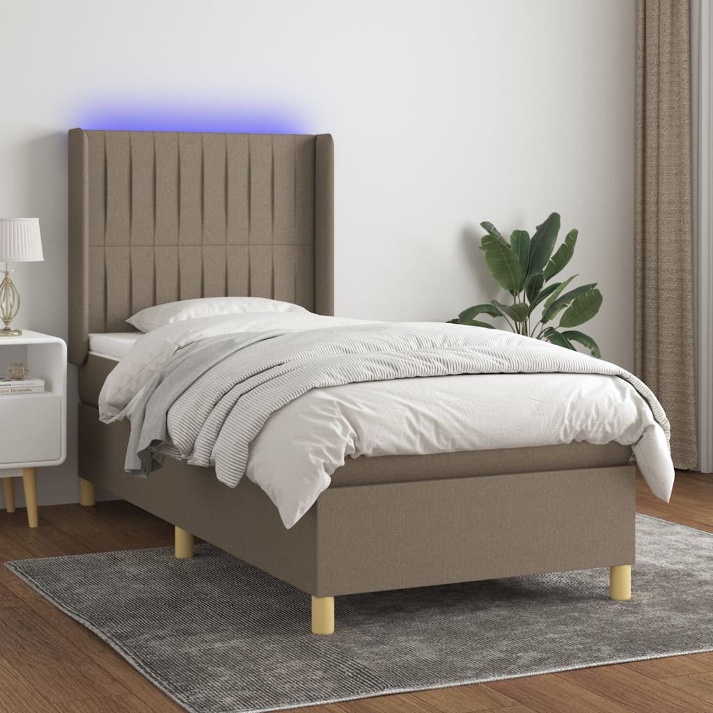 Slatted bed base with mattress and LED Taupe 100x200 cm Fabric