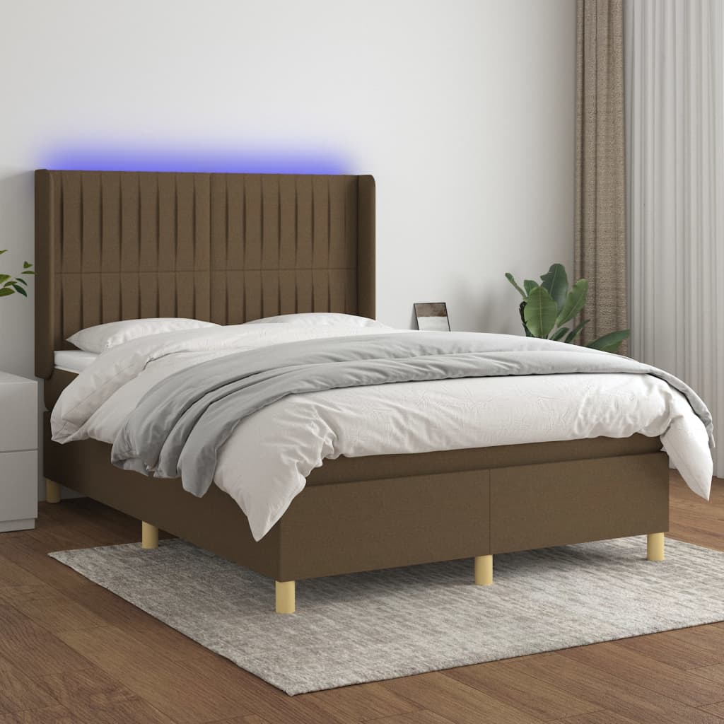 Sommier à lattes de lit matelas et LED Marron foncé 140x190 cm