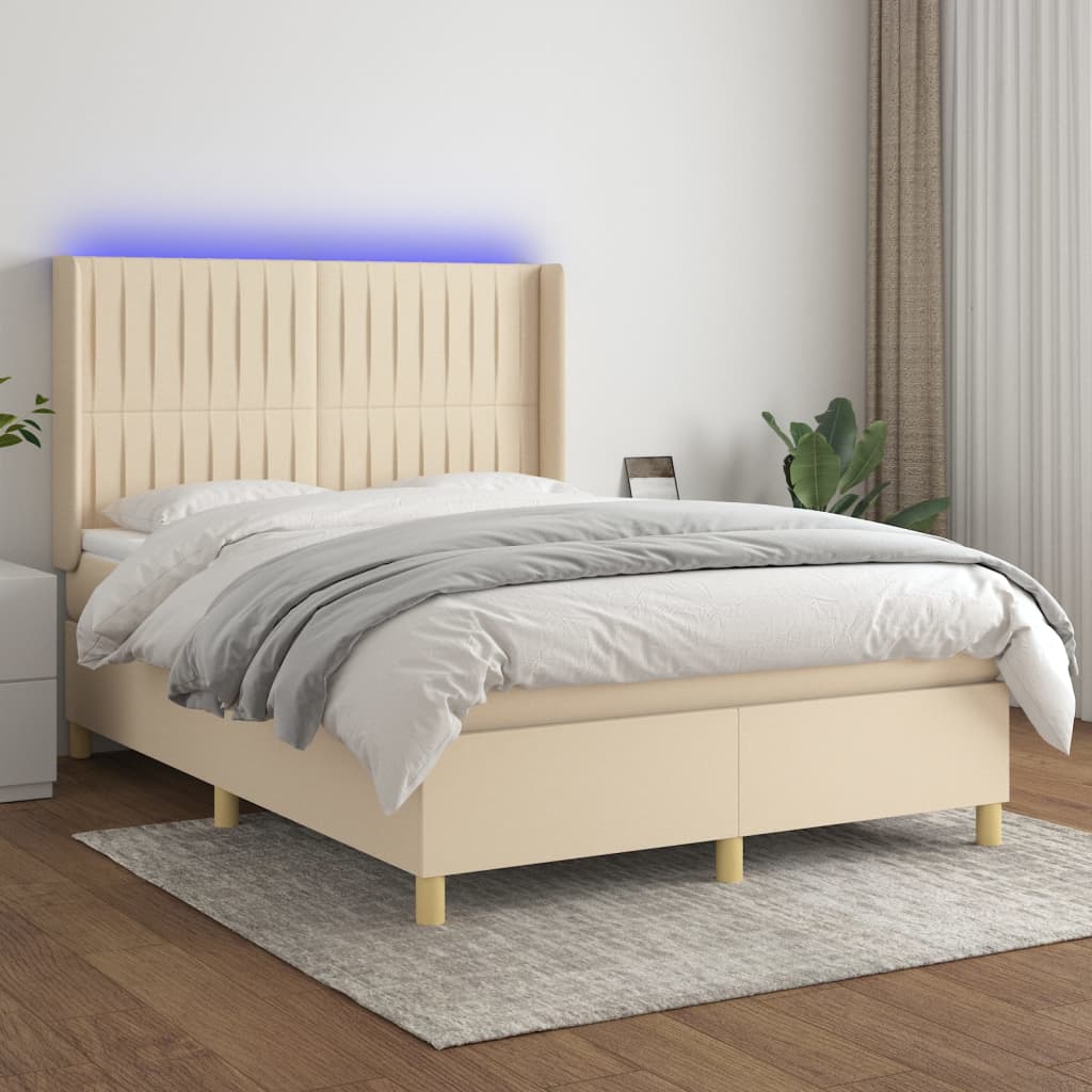 Lattenrostmatratze und LED-Creme-Stoff 140 x 190 cm