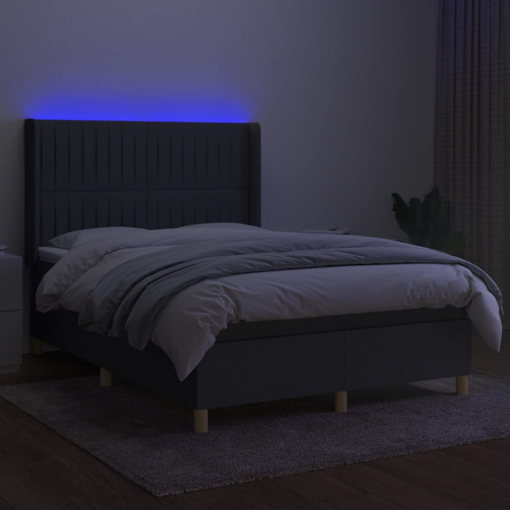 Sommier à lattes de lit matelas LED Gris foncé 140x200 cm Tissu