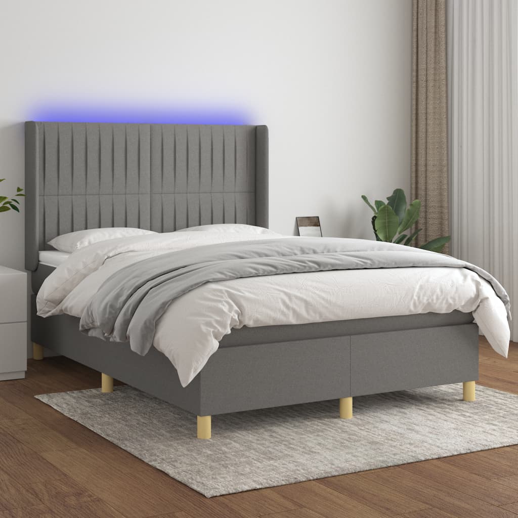 Sommier à lattes de lit matelas LED Gris foncé 140x200 cm Tissu