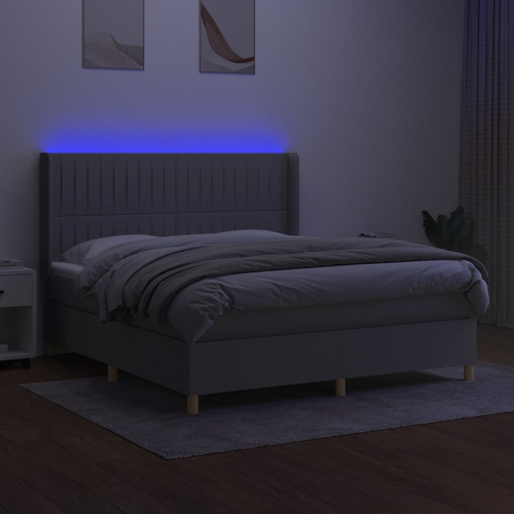 Sommier à lattes de lit matelas LED Gris clair 160x200 cm Tissu