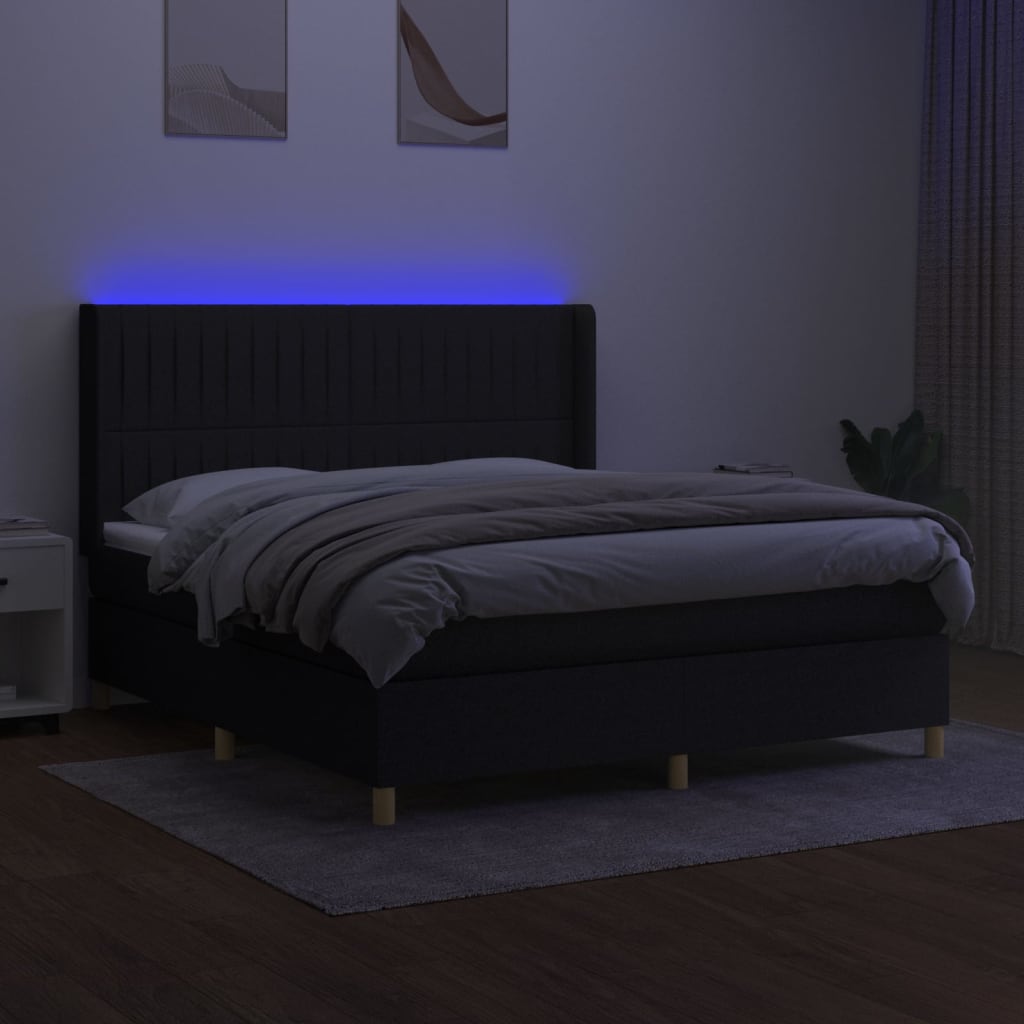 Sommier à lattes de lit matelas et LED Noir 160x200 cm Tissu