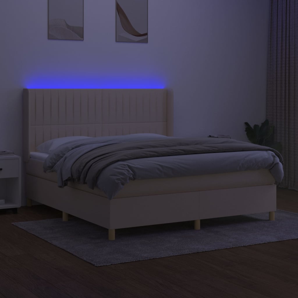 Lattenrostmatratze und LED-Creme-Stoff 160 x 200 cm