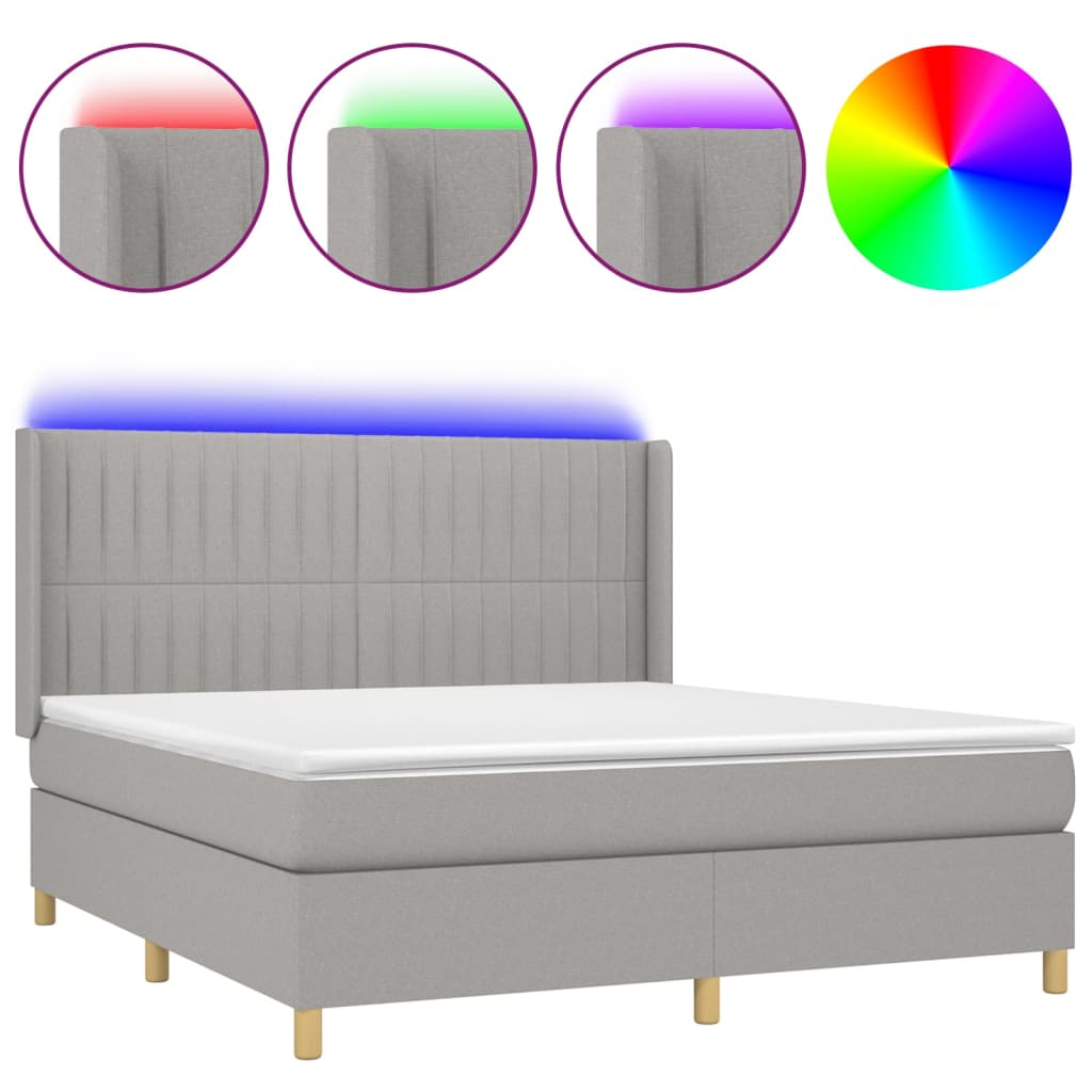 Sommier à lattes de lit matelas LED Gris clair 180x200 cm Tissu