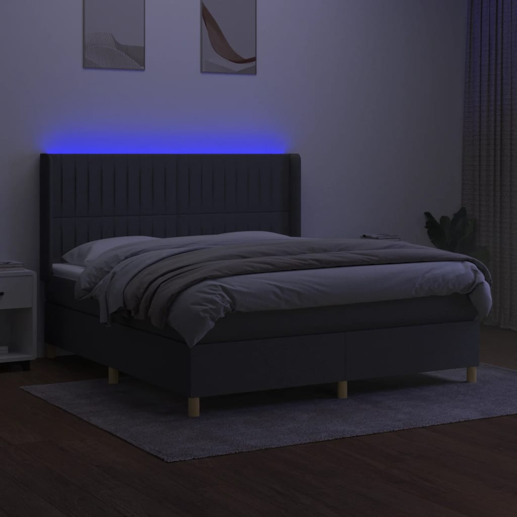 Sommier à lattes de lit matelas LED Gris foncé 180x200 cm Tissu