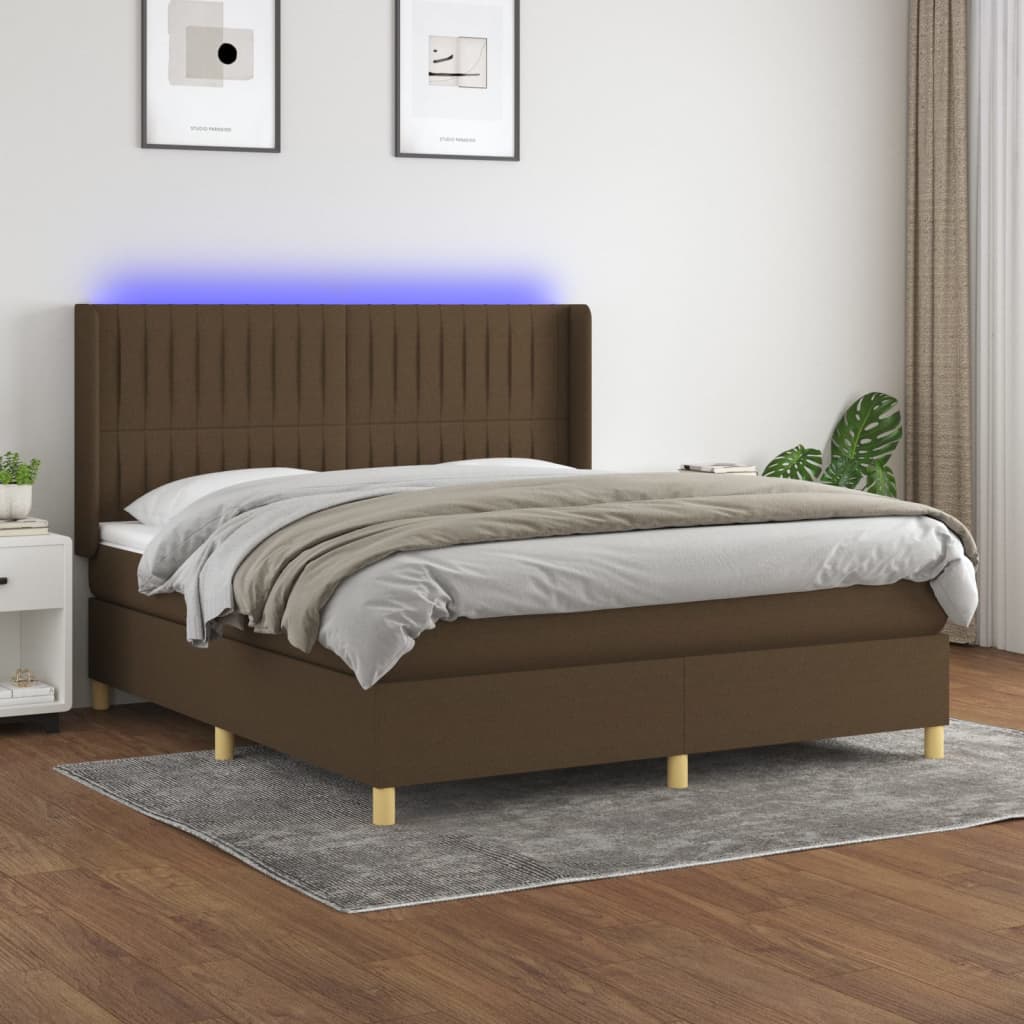 Sommier à lattes de lit matelas et LED Marron foncé 180x200cm